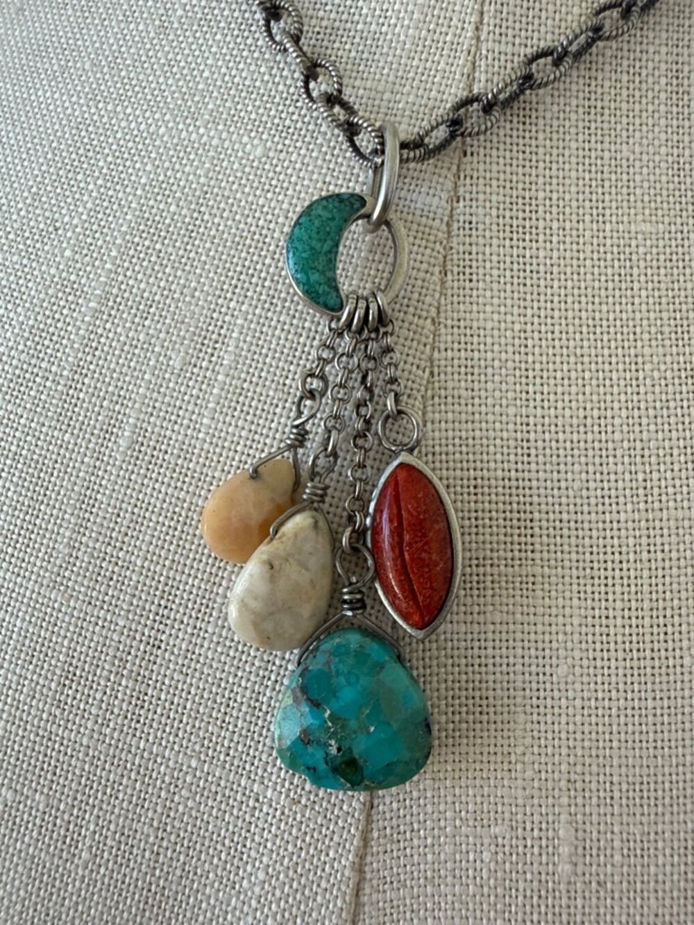 Vintage 90's Silpada Sterling Silver Chain Necklace With Gemstone Dangle Charms - Picture 6 of 15